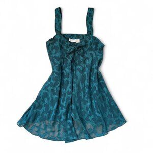 VICTORIAS SECRET EMERALD GREEN SHEER LACE BABYDOLL SLIP DRESS WOMENS LARGE